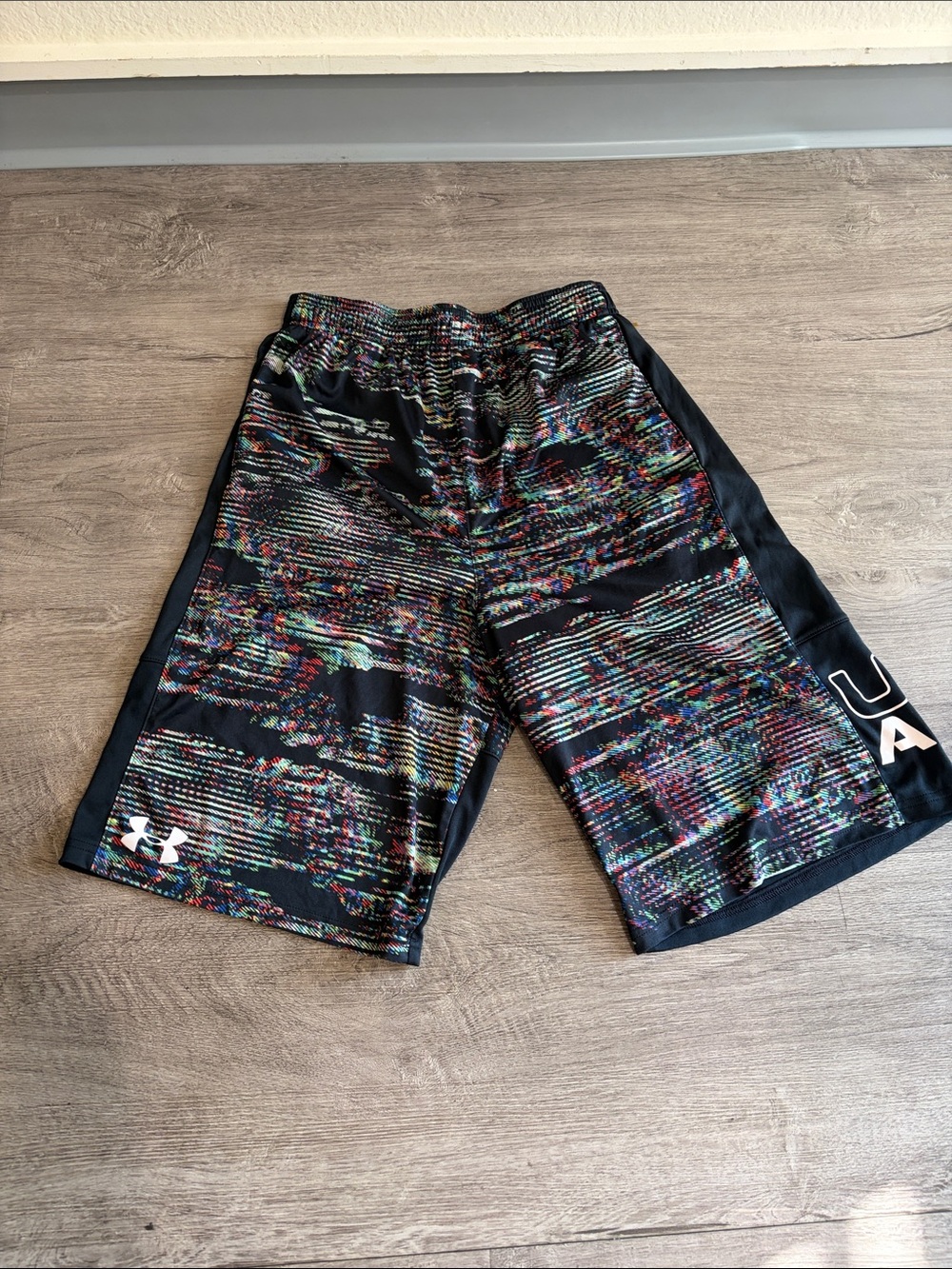 Under Armour Black Shorts with Multicolor Glitch Print